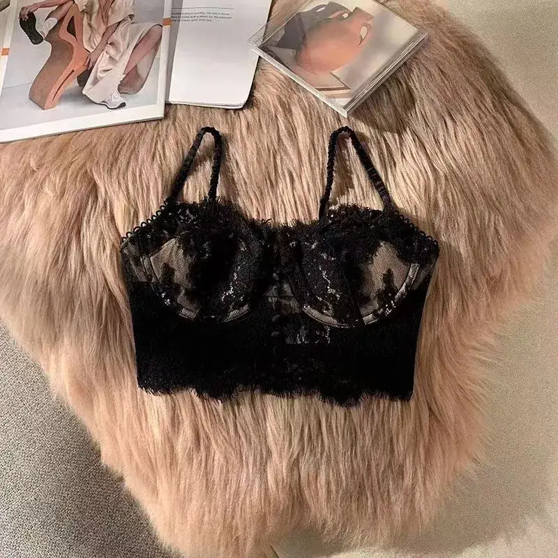 Women's Thin Sling Bra with Lace & Pearl Details - Image 3