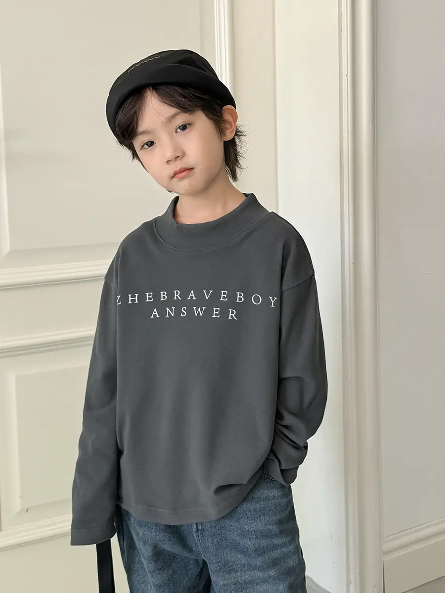 2025 Boys Long Sleeve T-Shirt Brown Half Turtleneck - Image 6
