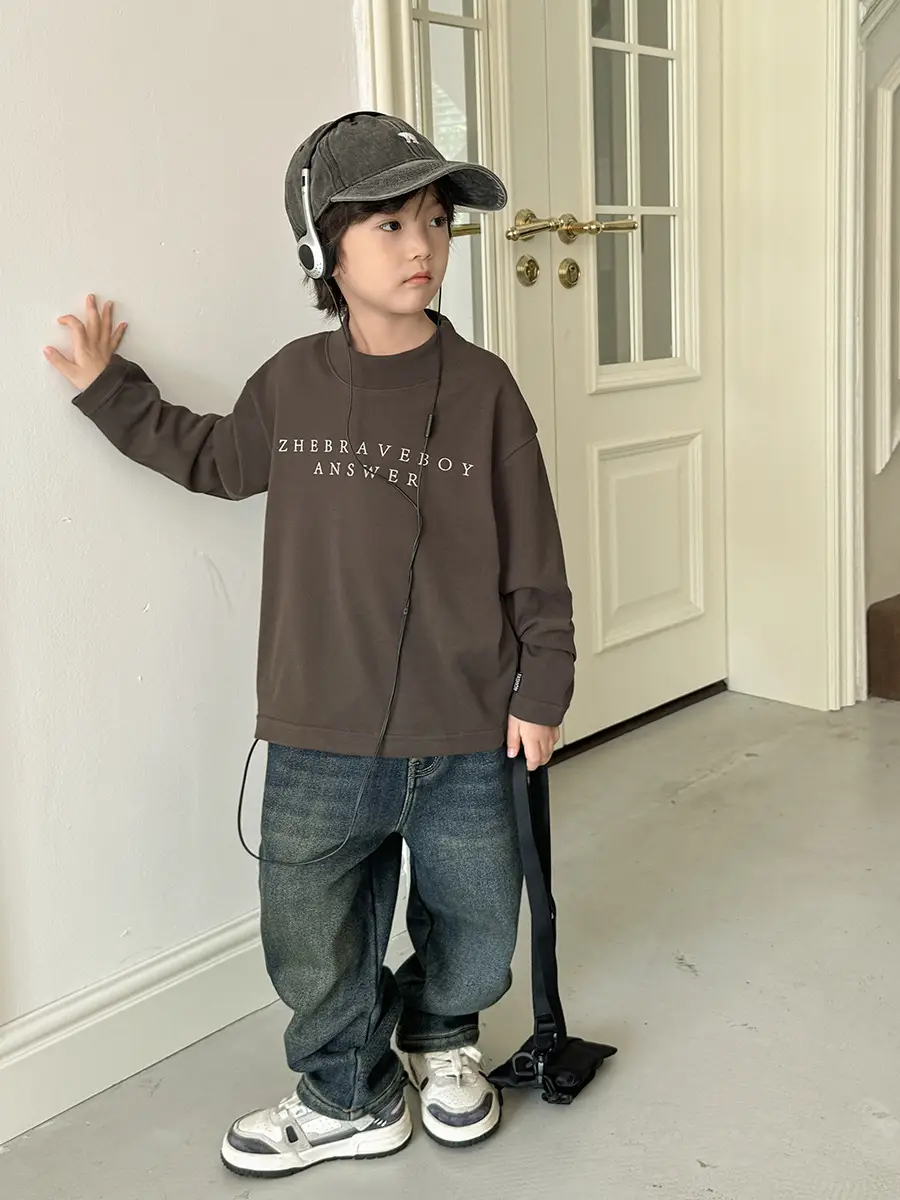 2025 Boys Long Sleeve T-Shirt Brown Half Turtleneck - Image 7