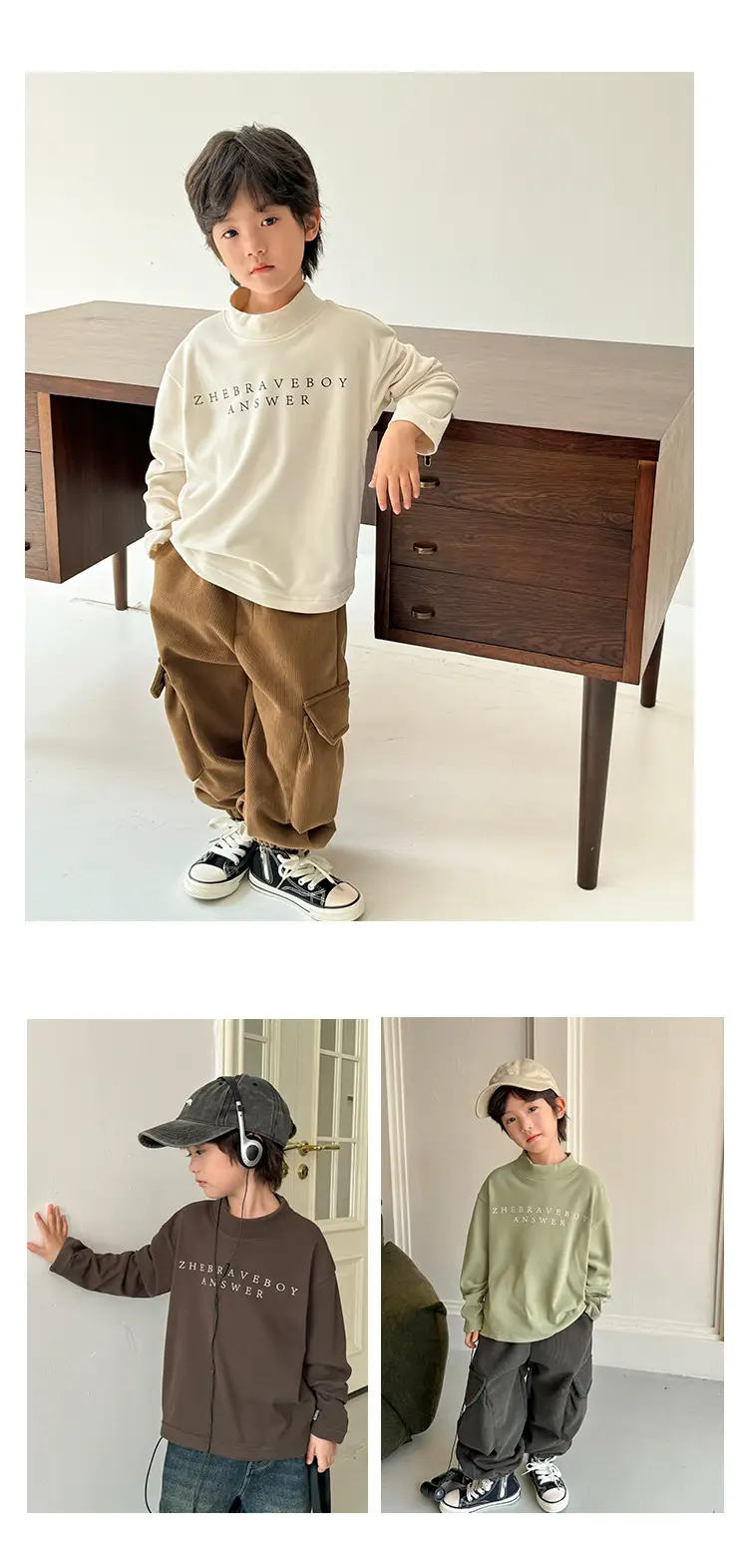 2025 Boys Long Sleeve T-Shirt Brown Half Turtleneck — feature 14