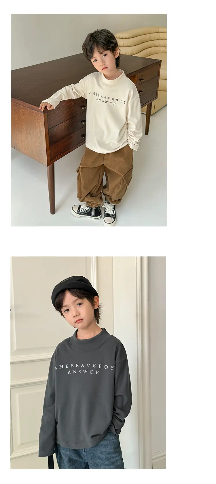2025 Boys Long Sleeve T-Shirt Brown Half Turtleneck — feature 16