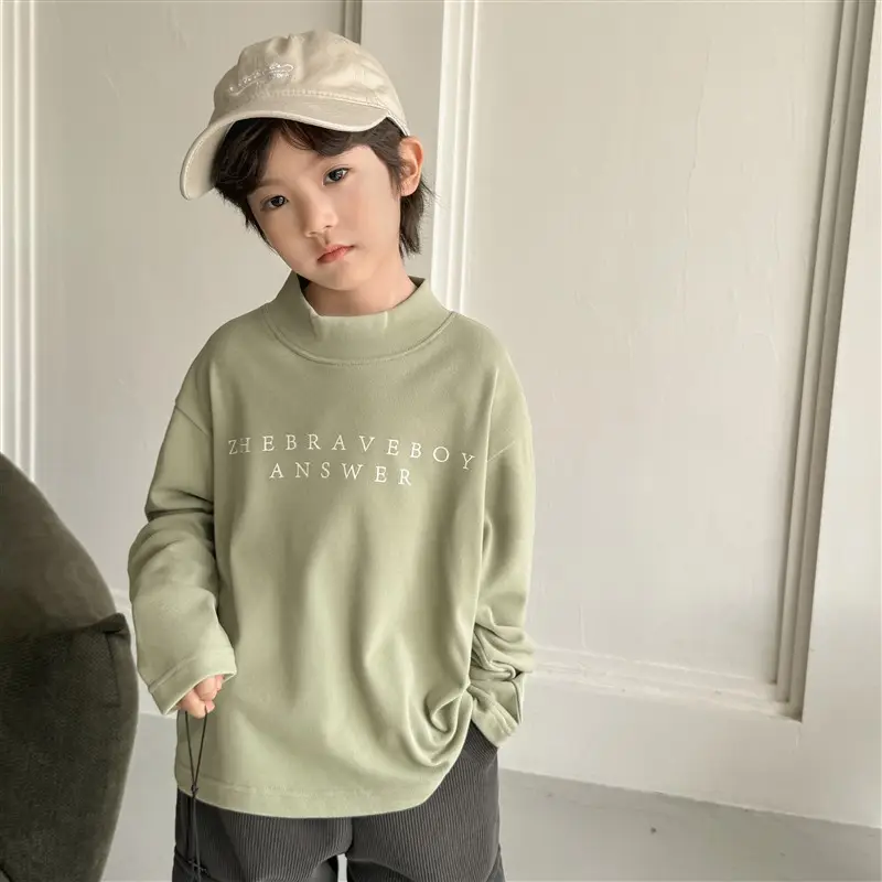 2025 Boys Long Sleeve T-Shirt Brown Half Turtleneck - Image 2