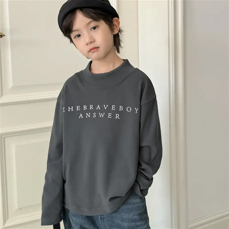 2025 Boys Long Sleeve T-Shirt Brown Half Turtleneck - Image 3