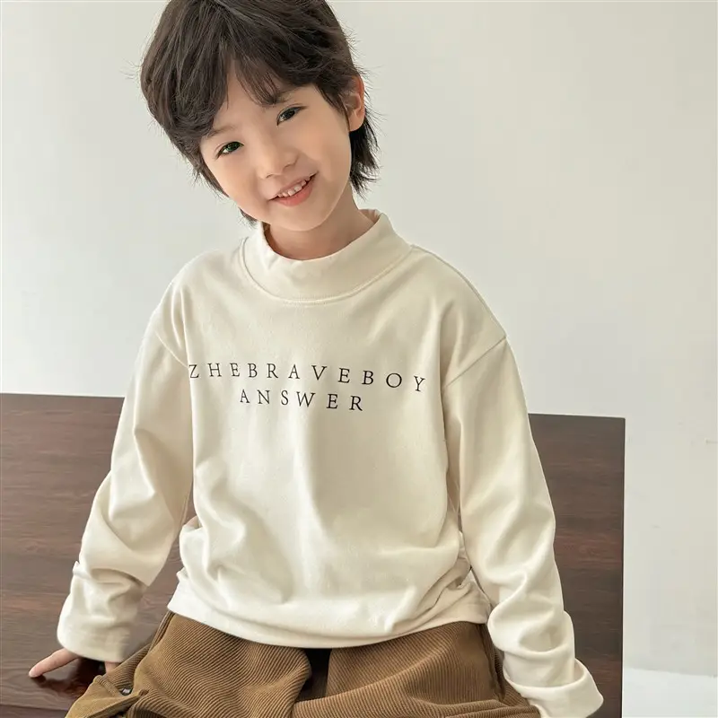 2025 Boys Long Sleeve T-Shirt Brown Half Turtleneck - Image 4