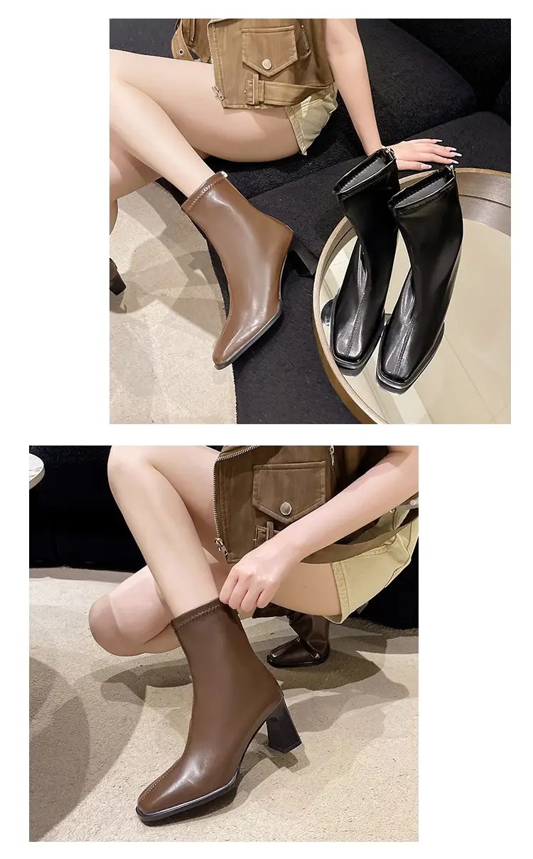 French British Style Short Boots for Women with Thick Heels Wholesale New Autumn and Winter Fashion Versatile Retro Slim High Heel Short Boots for Women — feature 10