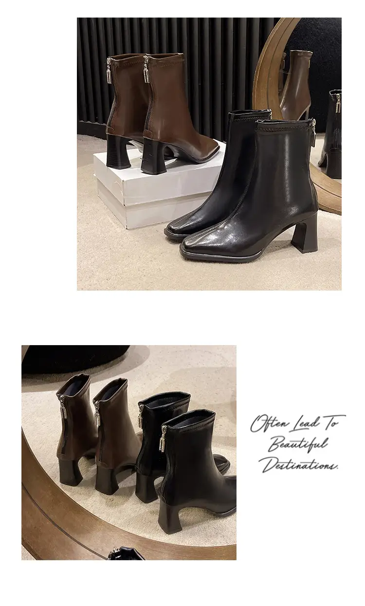 French British Style Short Boots for Women with Thick Heels Wholesale New Autumn and Winter Fashion Versatile Retro Slim High Heel Short Boots for Women — feature 11