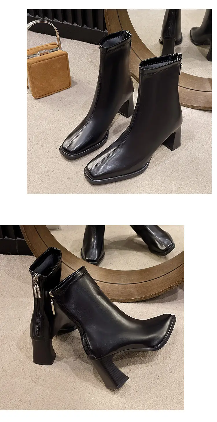 French British Style Short Boots for Women with Thick Heels Wholesale New Autumn and Winter Fashion Versatile Retro Slim High Heel Short Boots for Women — feature 12