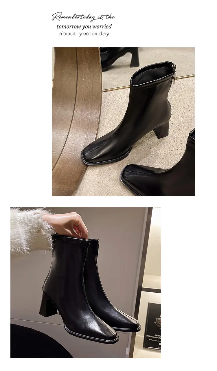 French British Style Short Boots for Women with Thick Heels Wholesale New Autumn and Winter Fashion Versatile Retro Slim High Heel Short Boots for Women — feature 13