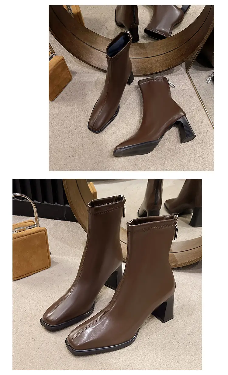 French British Style Short Boots for Women with Thick Heels Wholesale New Autumn and Winter Fashion Versatile Retro Slim High Heel Short Boots for Women — feature 14
