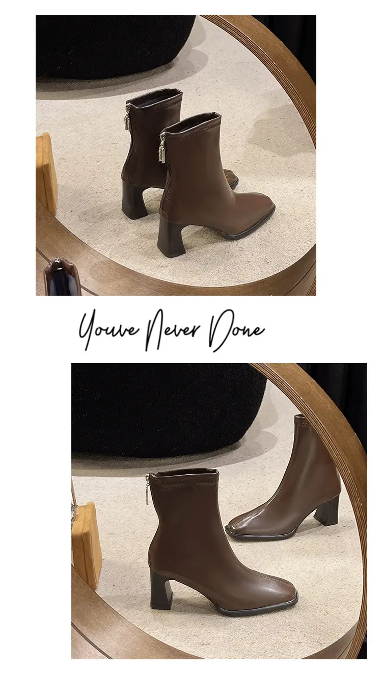 French British Style Short Boots for Women with Thick Heels Wholesale New Autumn and Winter Fashion Versatile Retro Slim High Heel Short Boots for Women — feature 15