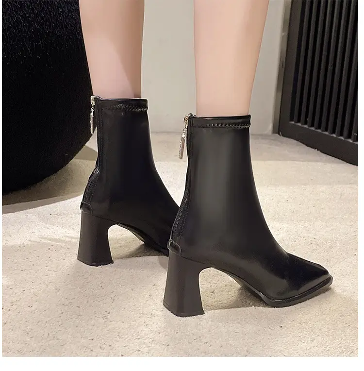 French British Style Short Boots for Women with Thick Heels Wholesale New Autumn and Winter Fashion Versatile Retro Slim High Heel Short Boots for Women — feature 5