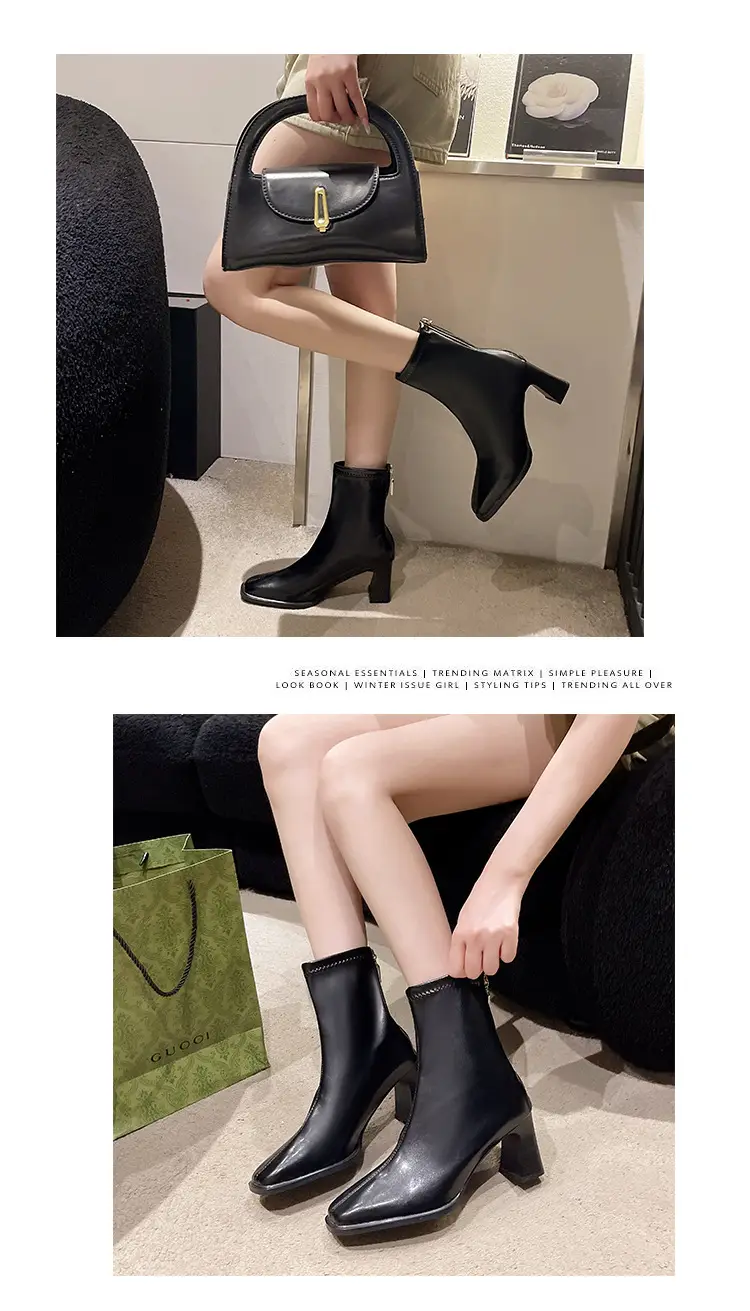 French British Style Short Boots for Women with Thick Heels Wholesale New Autumn and Winter Fashion Versatile Retro Slim High Heel Short Boots for Women — feature 7