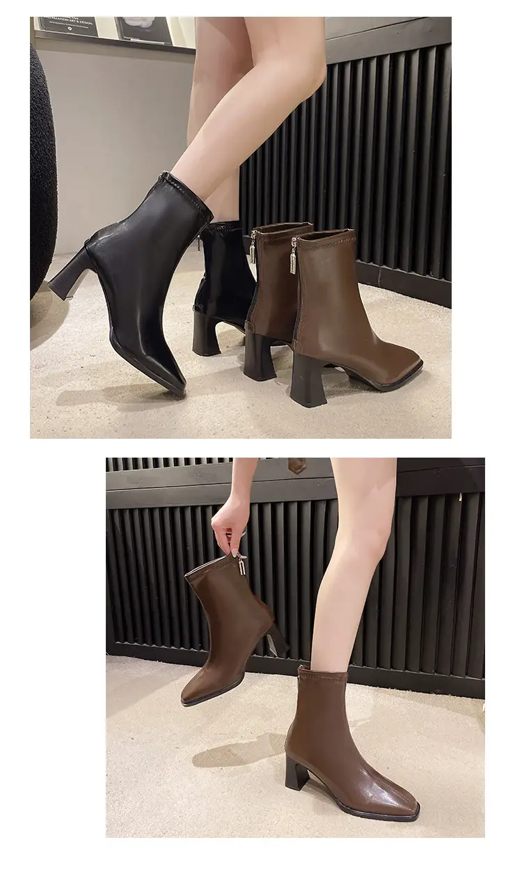 French British Style Short Boots for Women with Thick Heels Wholesale New Autumn and Winter Fashion Versatile Retro Slim High Heel Short Boots for Women — feature 8