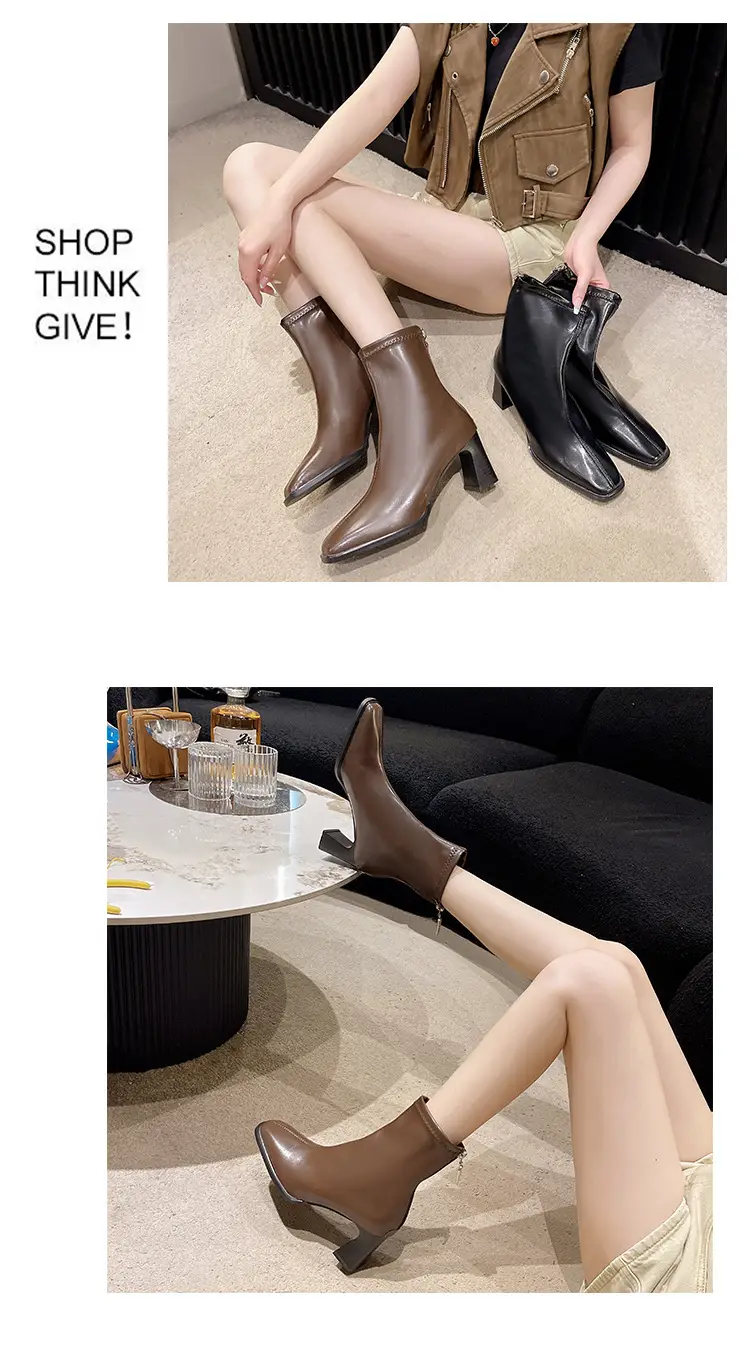 French British Style Short Boots for Women with Thick Heels Wholesale New Autumn and Winter Fashion Versatile Retro Slim High Heel Short Boots for Women — feature 9