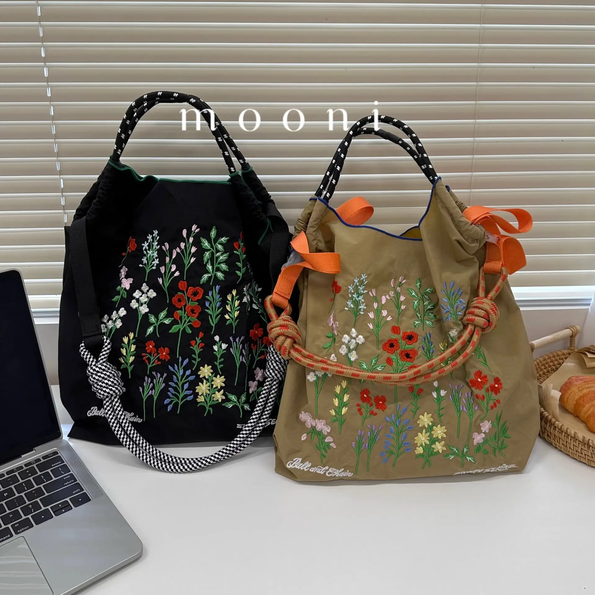 Japanese Embroidered Floral Shoulder Bag Black — feature 9