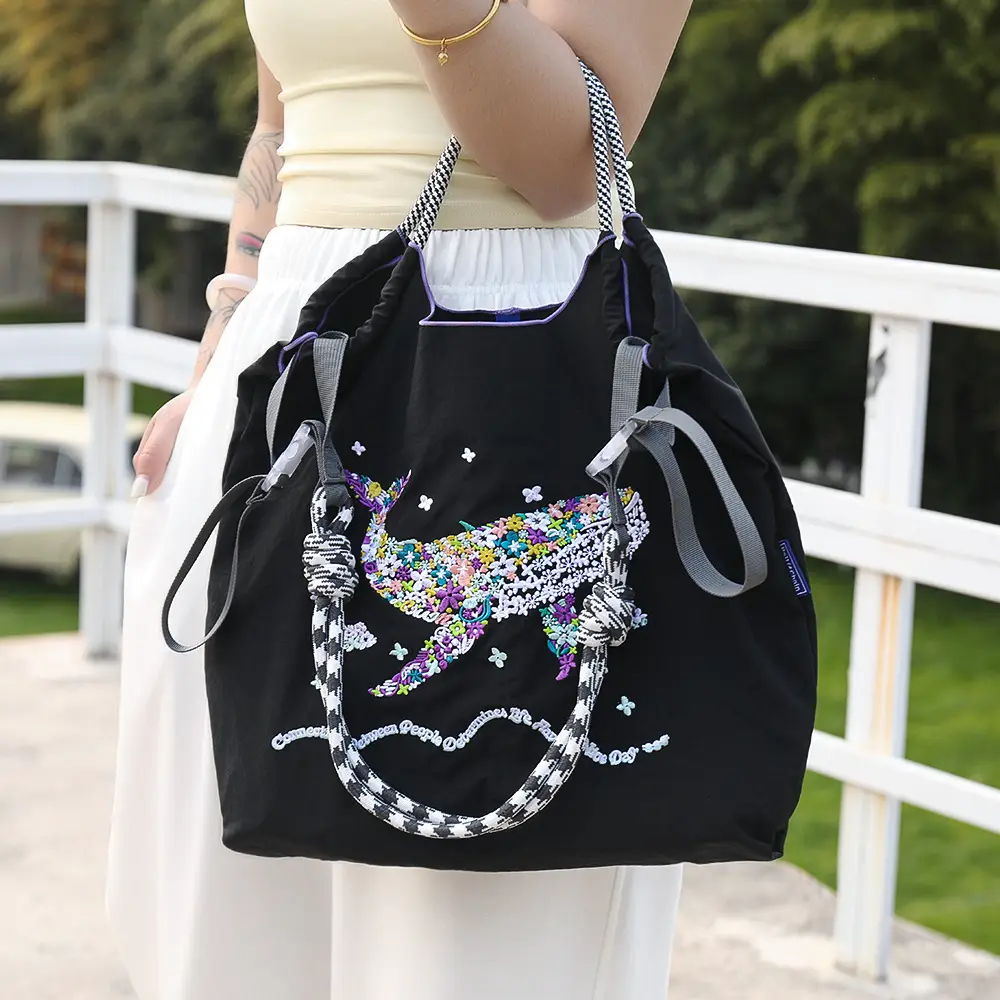 Japanese Embroidered Floral Shoulder Bag Black - Image 103