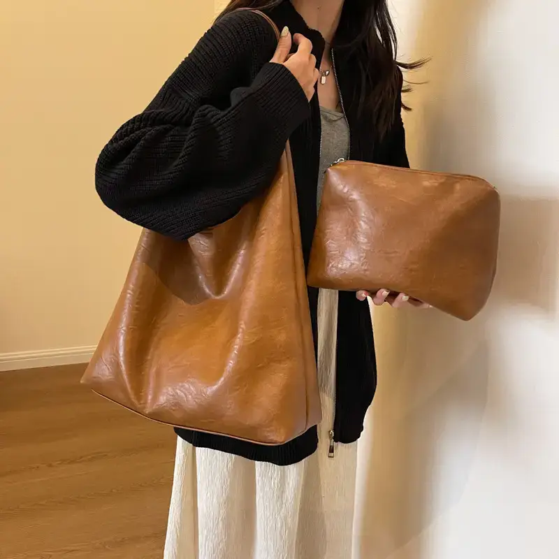 Women's New Autumn Winter Tote Bag Large Capacity Beige - Image 9