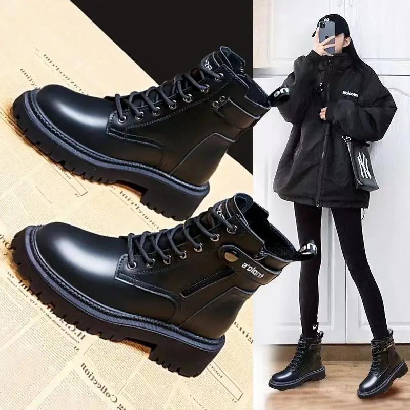 Women's Brown Heavy Duty Motorcycle Boots with Thick Sole - Image 6