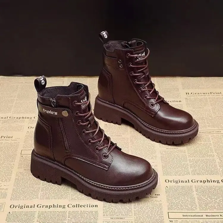 Women's Brown Heavy Duty Motorcycle Boots with Thick Sole - Image 7