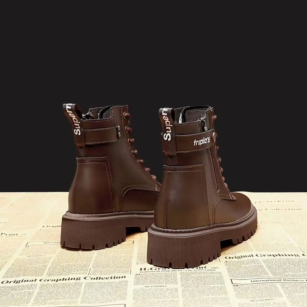 Women's Brown Heavy Duty Motorcycle Boots with Thick Sole - Image 8
