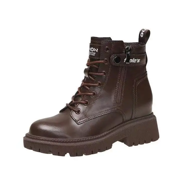 Women's Brown Heavy Duty Motorcycle Boots with Thick Sole - Image 9