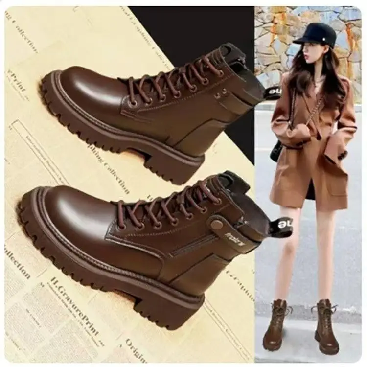 Women's Brown Heavy Duty Motorcycle Boots with Thick Sole - Image 2