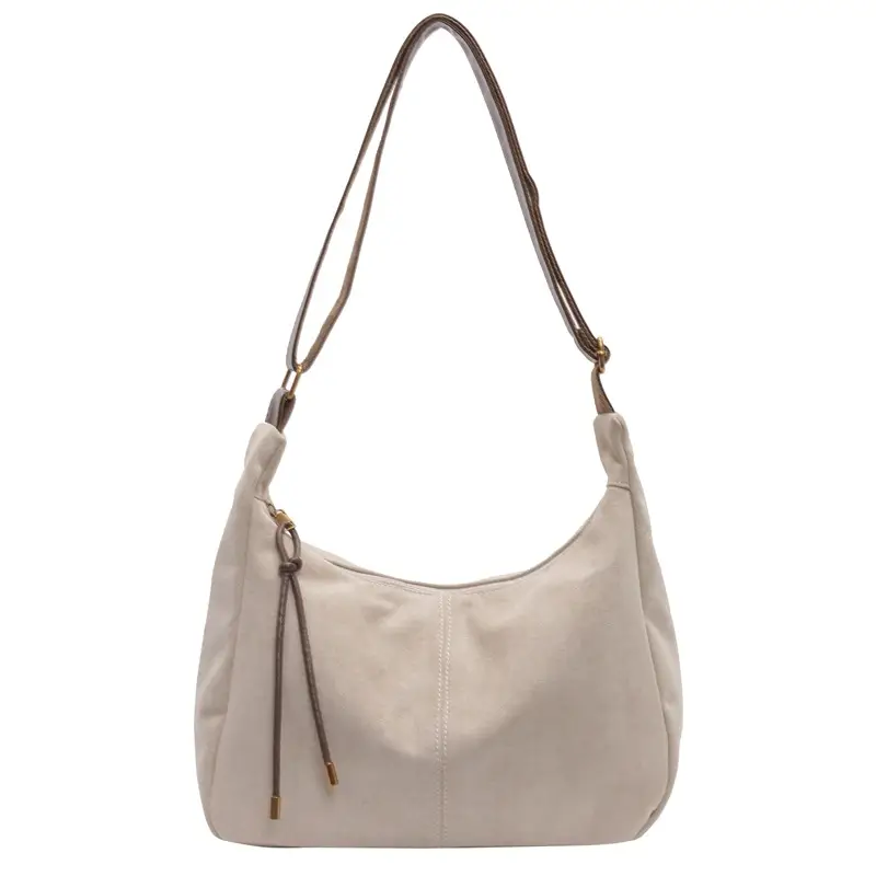 Women's Crossbody Bag Beige Brown Leather Shoulder Bag - Image 3