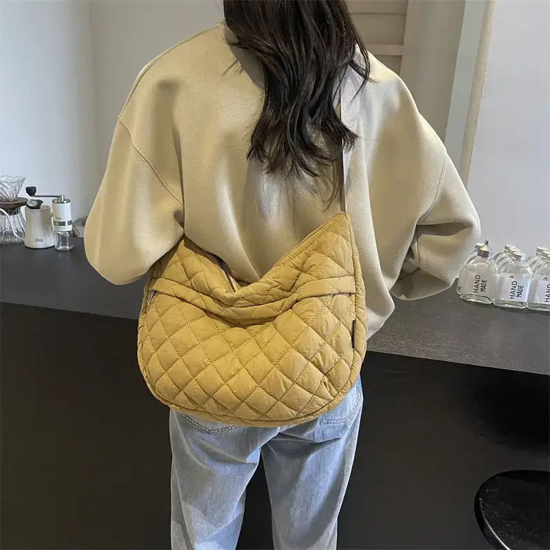 Orange Quilted Shoulder Bag for Women - Image 6