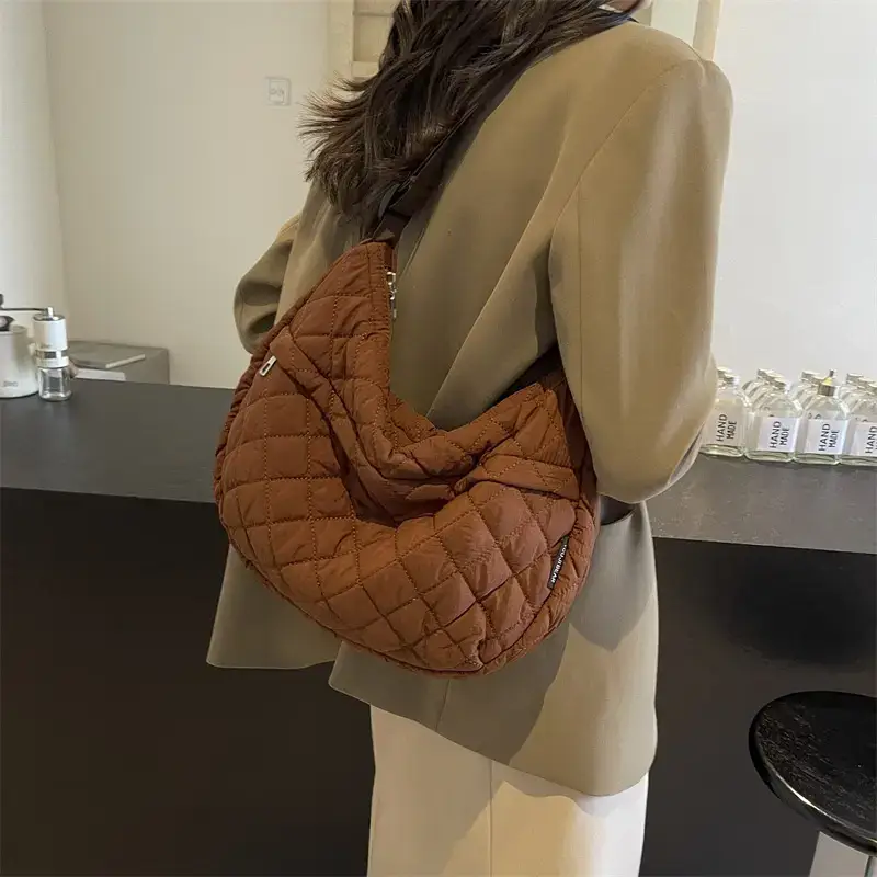 Orange Quilted Shoulder Bag for Women - Image 9