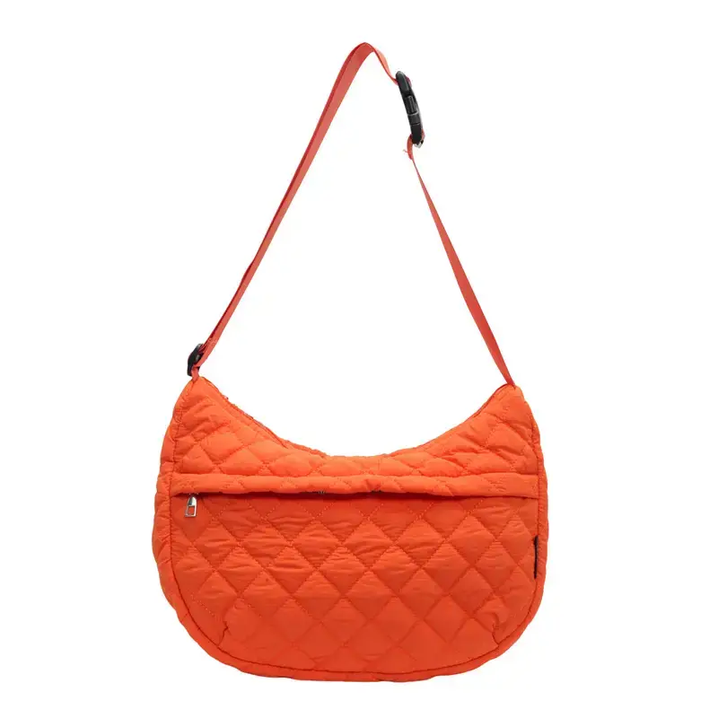 Orange Quilted Shoulder Bag for Women - Image 3