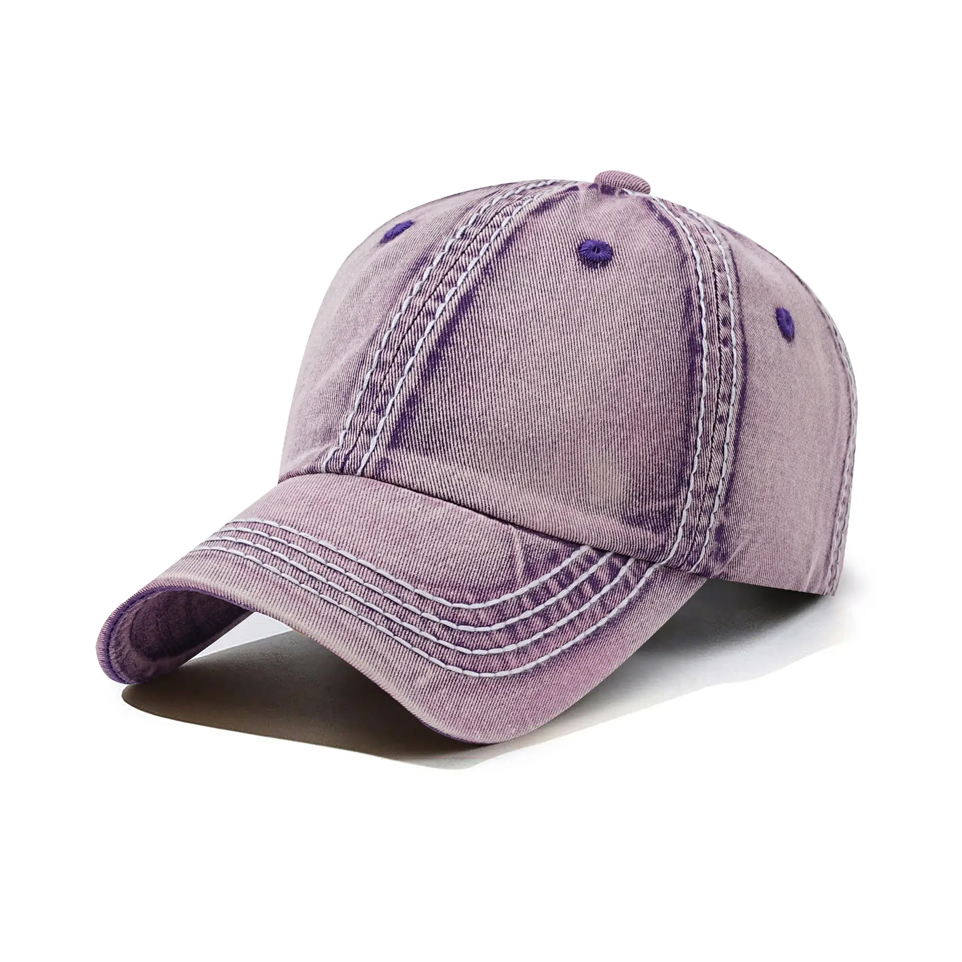 Purple Japanese Style Washed Cotton Baseball Cap for Men - Image 10