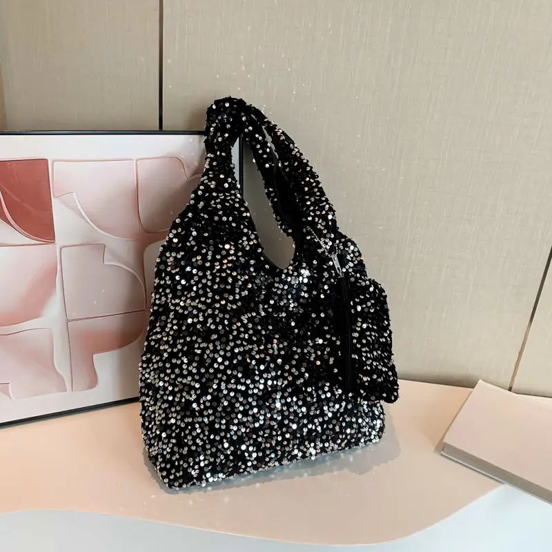 Black Sequin Shoulder Bag Women Large Capacity 2024 - Image 2