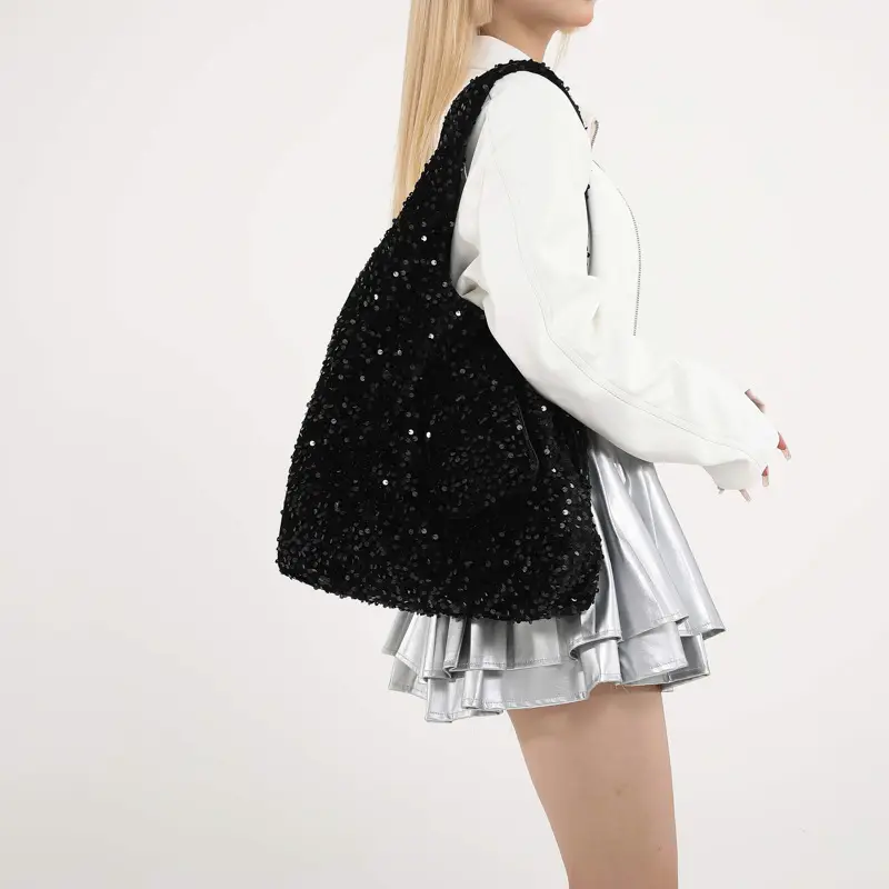 Black Sequin Shoulder Bag Women Large Capacity 2024 - Image 4