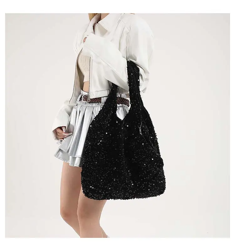 Black Sequin Shoulder Bag Women Large Capacity 2024 — feature 16