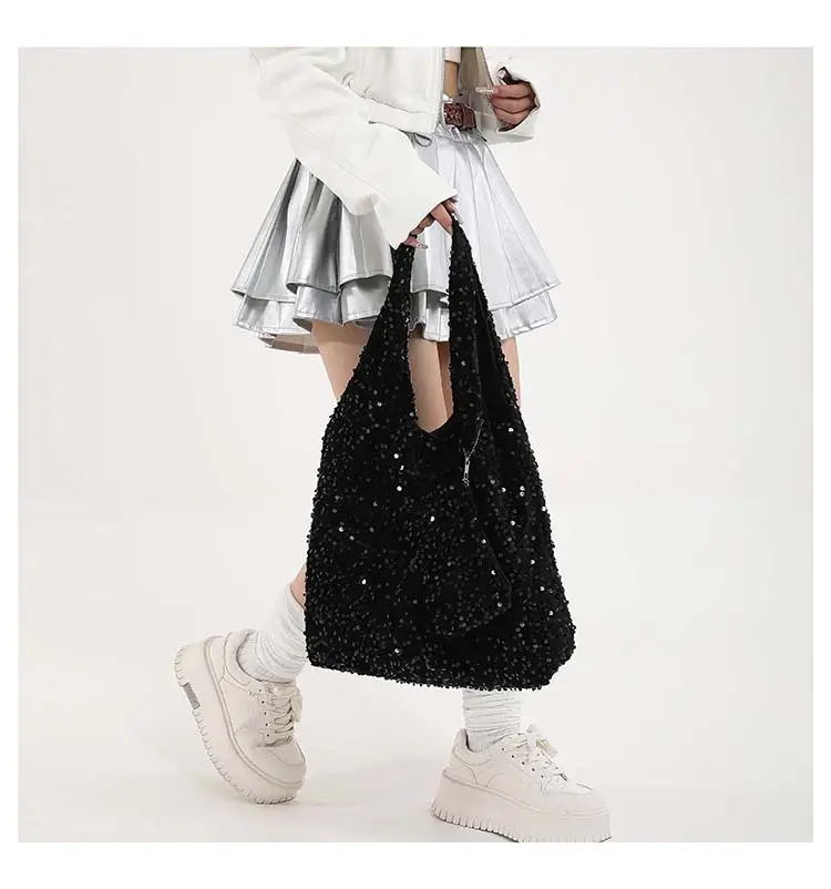 Black Sequin Shoulder Bag Women Large Capacity 2024 — feature 17