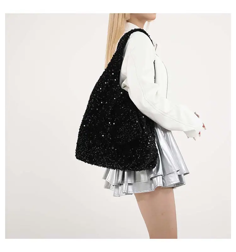 Black Sequin Shoulder Bag Women Large Capacity 2024 — feature 19