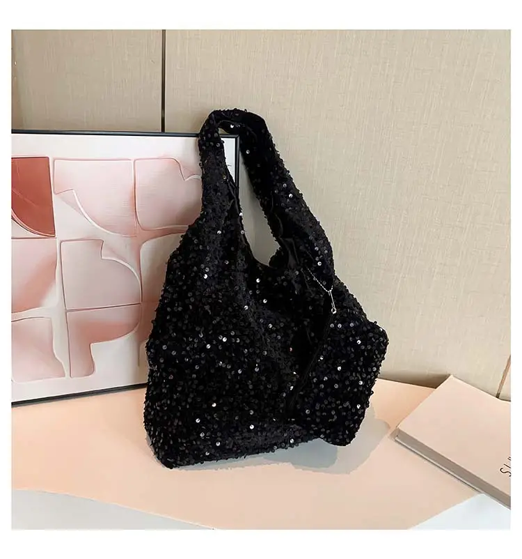Black Sequin Shoulder Bag Women Large Capacity 2024 — feature 23
