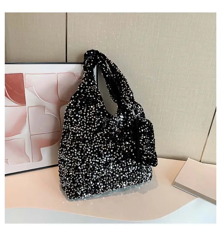 Black Sequin Shoulder Bag Women Large Capacity 2024 — feature 24