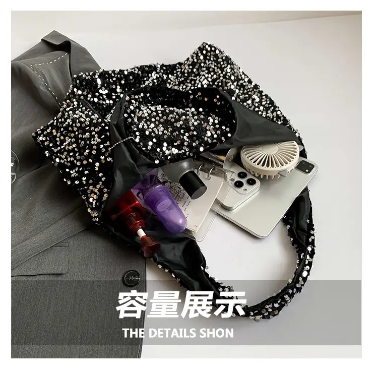 Black Sequin Shoulder Bag Women Large Capacity 2024 — feature 8