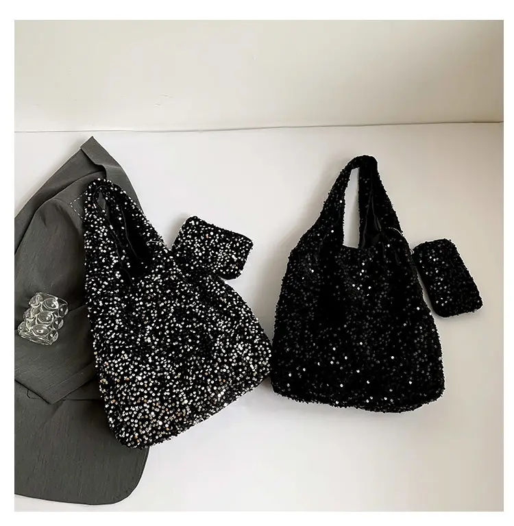 Black Sequin Shoulder Bag Women Large Capacity 2024 — feature 9