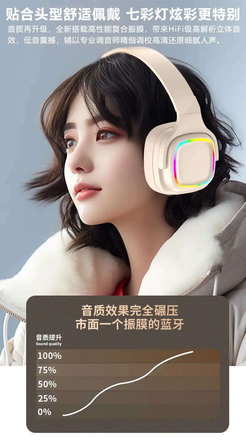 Wireless Bluetooth Headset with Rainbow Light & Long Battery β feature 6