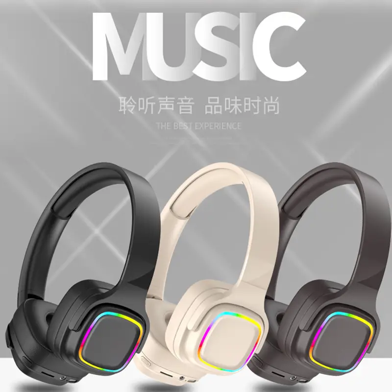 Wireless Bluetooth Headset with Rainbow Light & Long Battery