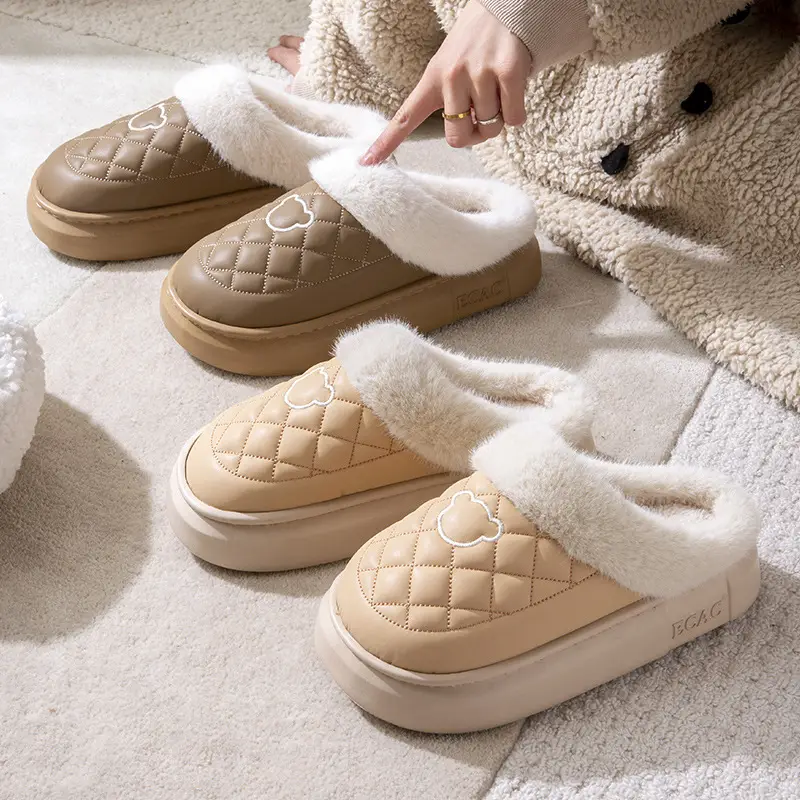 Waterproof Cotton Slippers Women's Winter 2024 New Indoor Home Non-slip Household Couple Warm Thick-soled Cotton Slippers for Men
