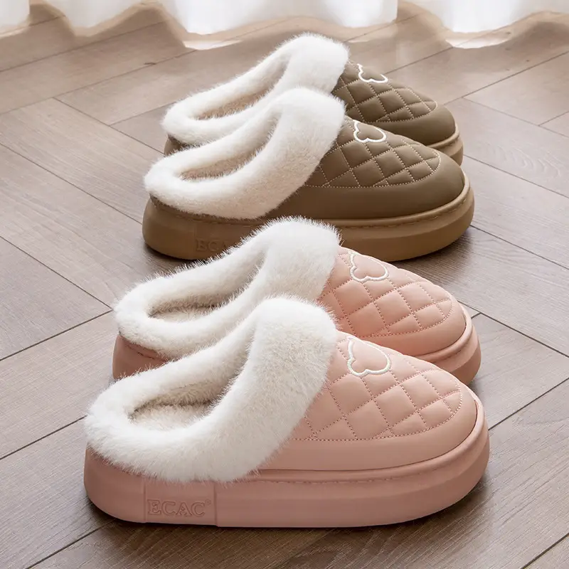 Waterproof Cotton Slippers Women's Winter 2024 New Indoor Home Non-slip Household Couple Warm Thick-soled Cotton Slippers for Men