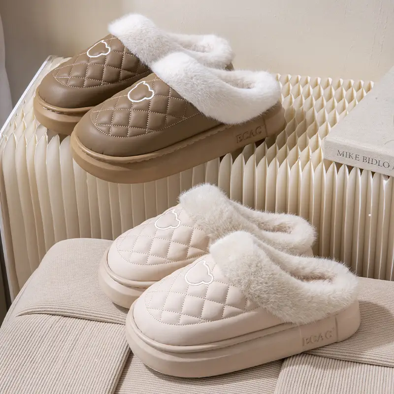 Waterproof Cotton Slippers Women's Winter 2024 New Indoor Home Non-slip Household Couple Warm Thick-soled Cotton Slippers for Men