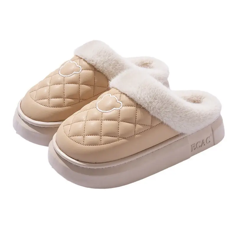 Waterproof Cotton Slippers Women's Winter 2024 New Indoor Home Non-slip Household Couple Warm Thick-soled Cotton Slippers for Men