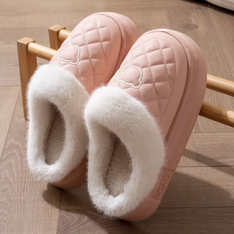 Waterproof Cotton Slippers Women's Winter 2024 New Indoor Home Non-slip Household Couple Warm Thick-soled Cotton Slippers for Men