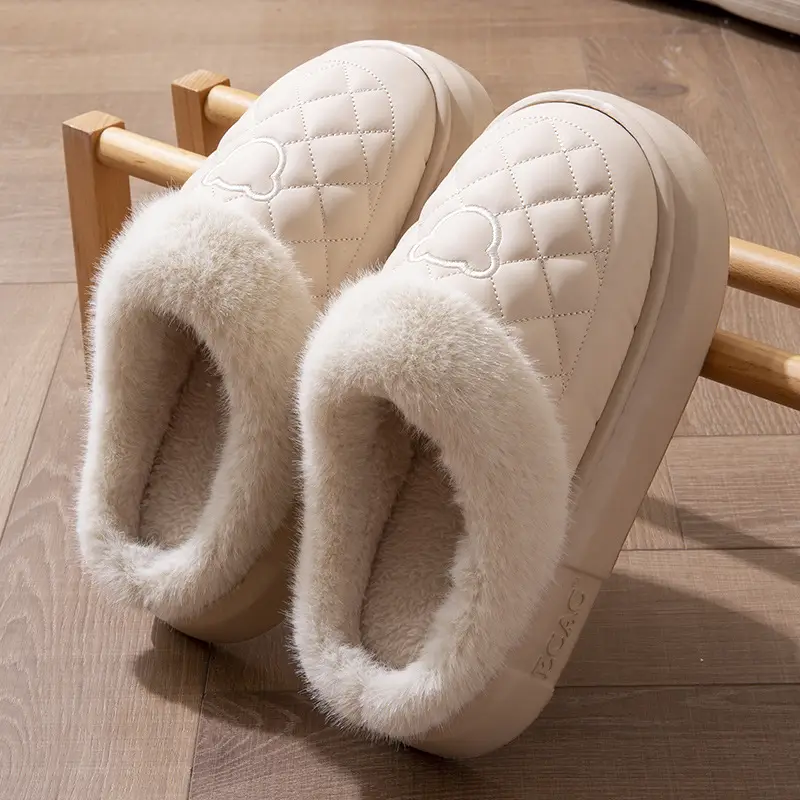 Waterproof Cotton Slippers Women's Winter 2024 New Indoor Home Non-slip Household Couple Warm Thick-soled Cotton Slippers for Men