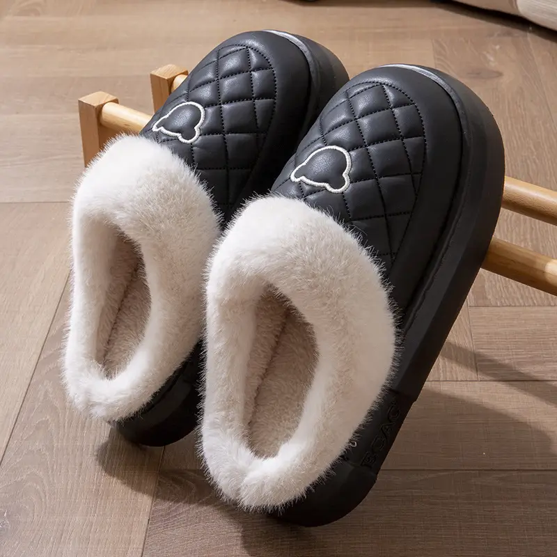 Waterproof Cotton Slippers Women's Winter 2024 New Indoor Home Non-slip Household Couple Warm Thick-soled Cotton Slippers for Men