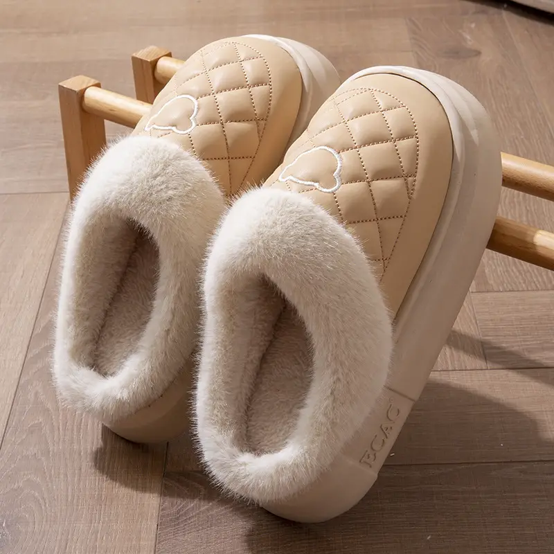 Waterproof Cotton Slippers Women's Winter 2024 New Indoor Home Non-slip Household Couple Warm Thick-soled Cotton Slippers for Men